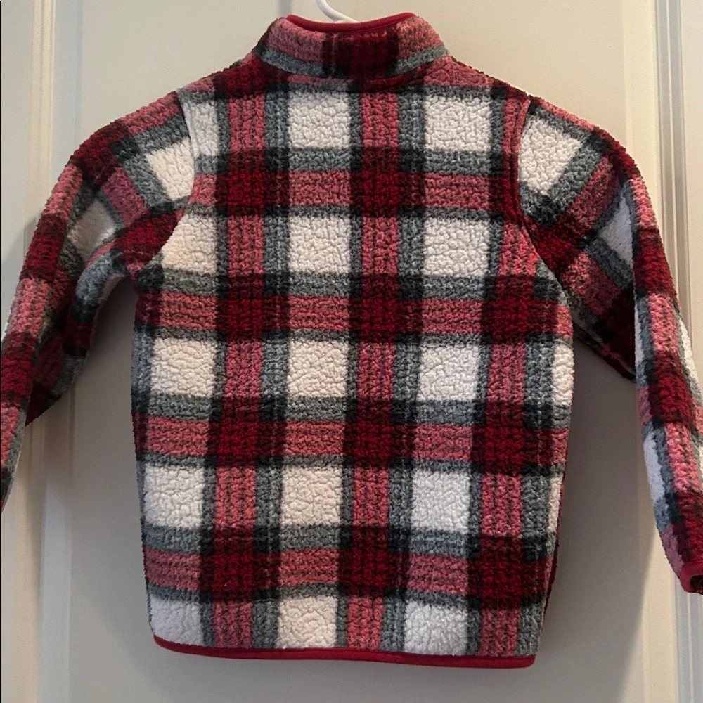 Gymboree 1/4 zip Plaid Fleece red pullover jacket pockets kids size 5T